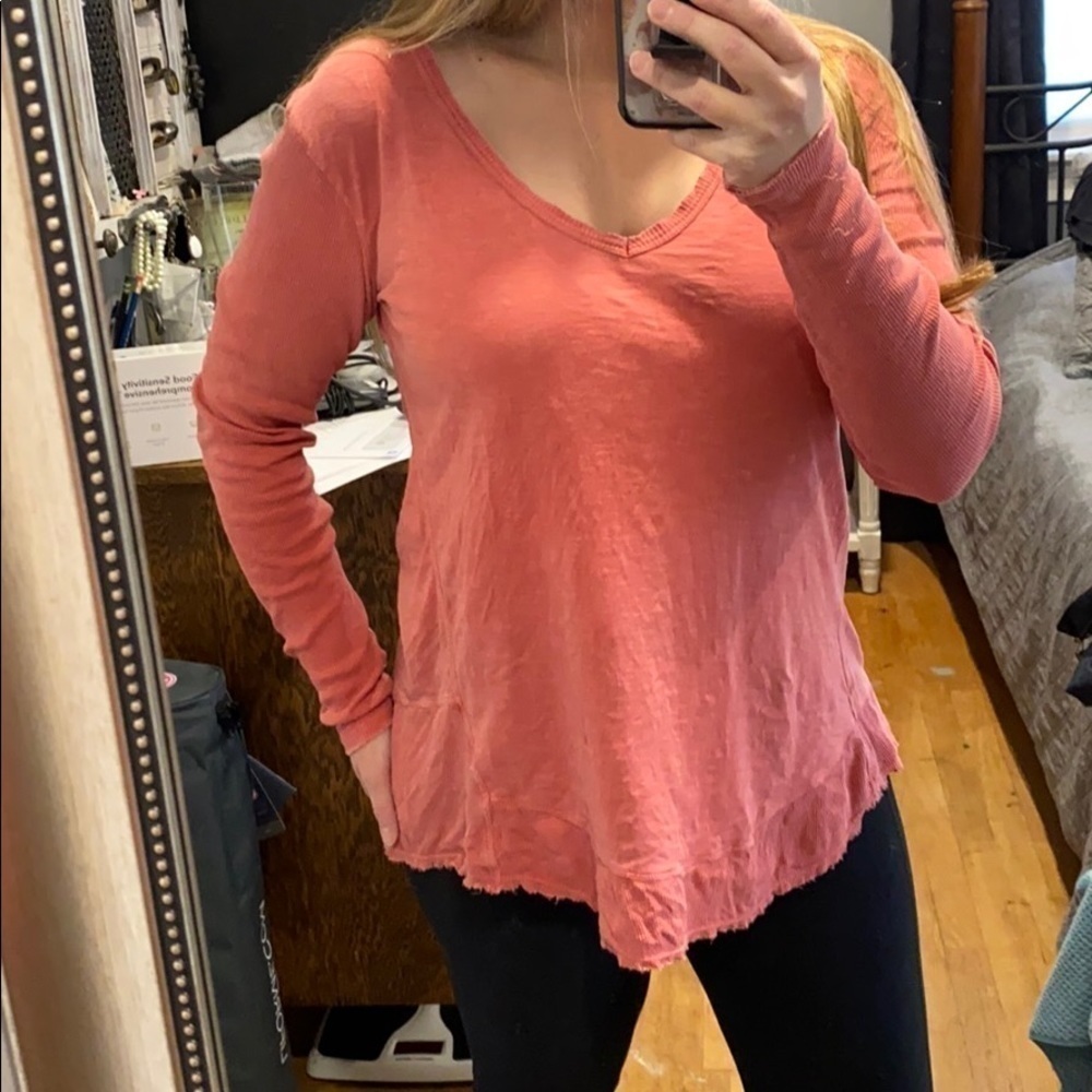 Free People Tattered Textured V Neck Tunic